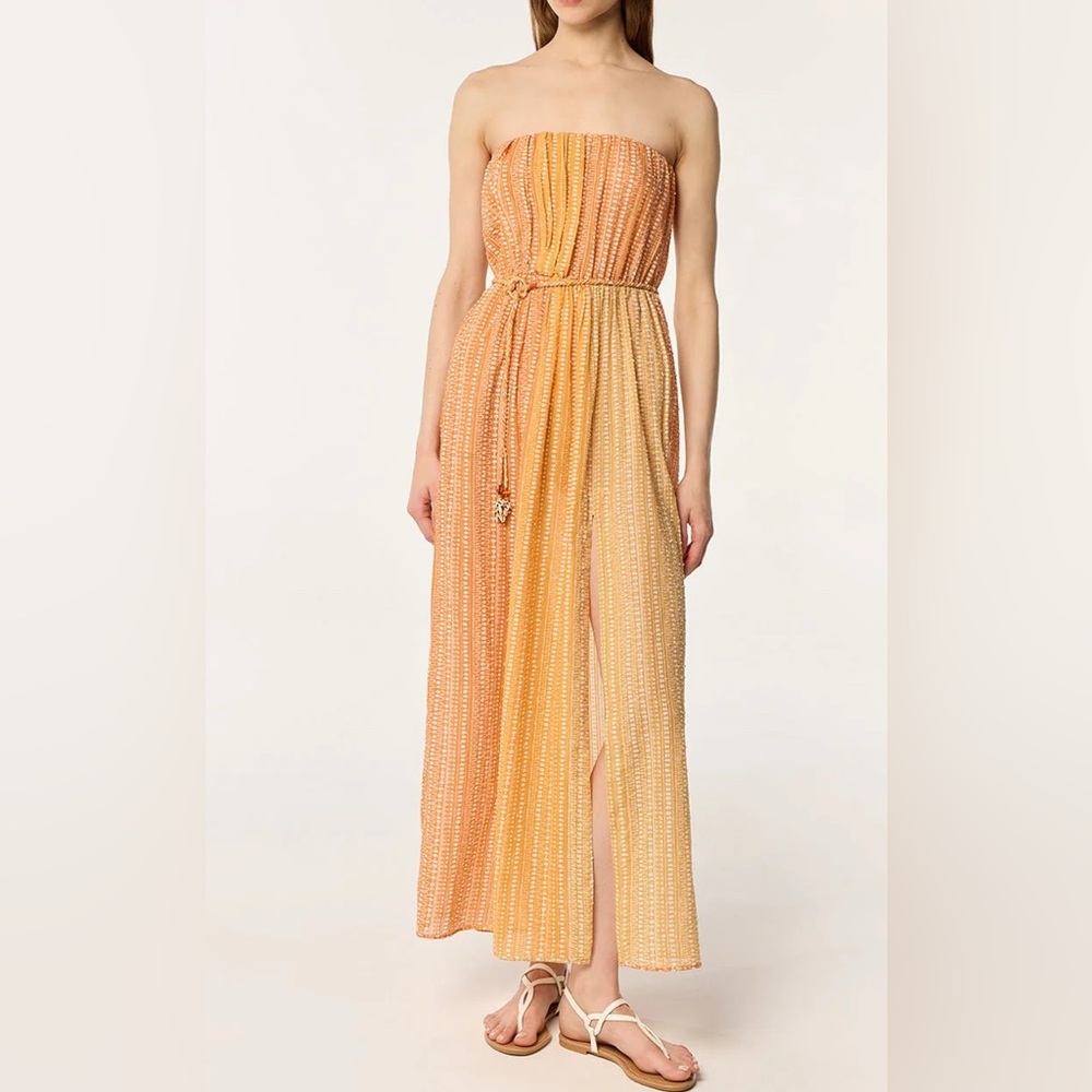 Poupette St. Barths Mara Long Strapless Orange Maxi Dress